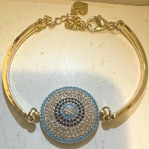 Lucky Evil Eye Adjustable Bracelet Gold Tone & Pavé Crystals